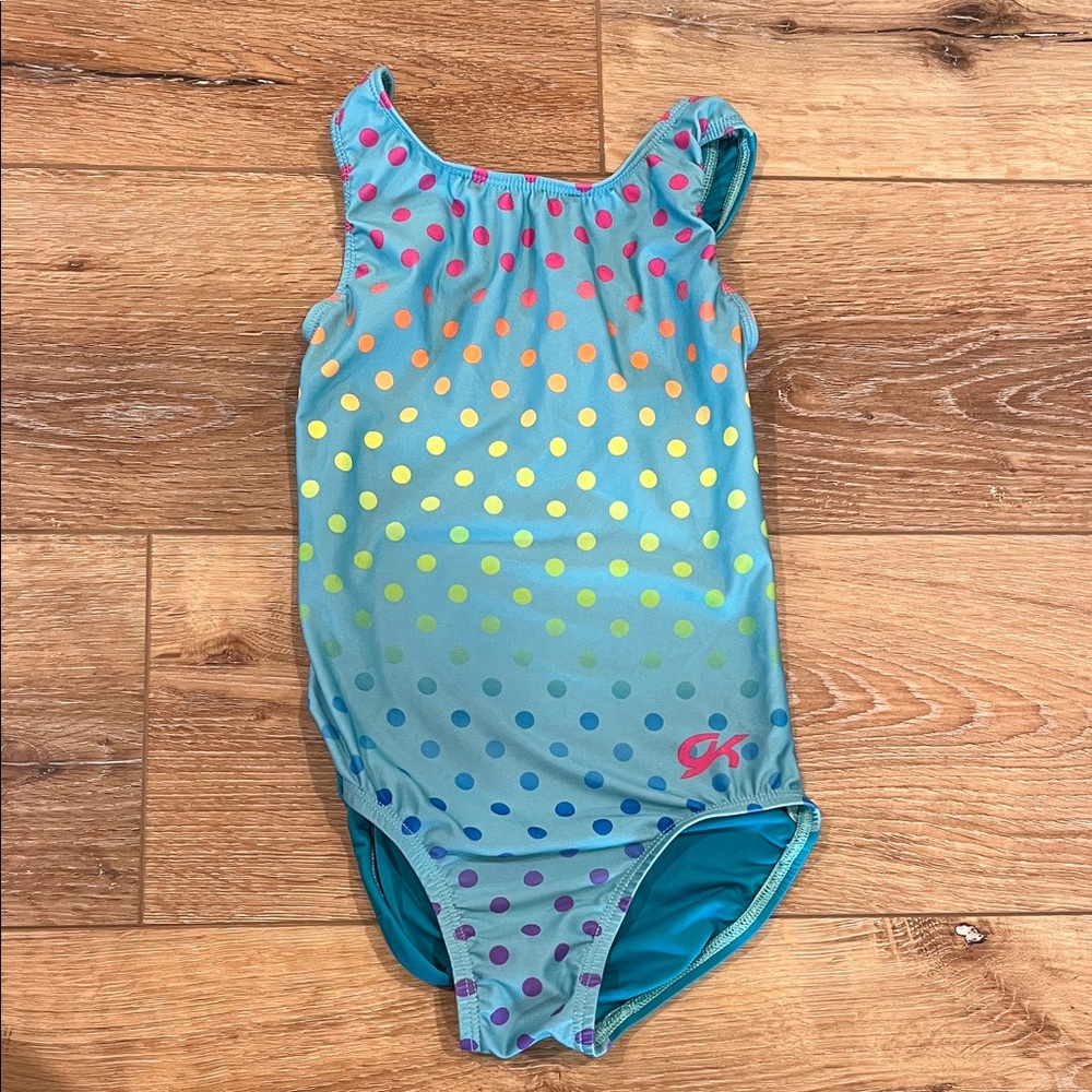 GK Girls Leotard with Rainbow Polka Dots
